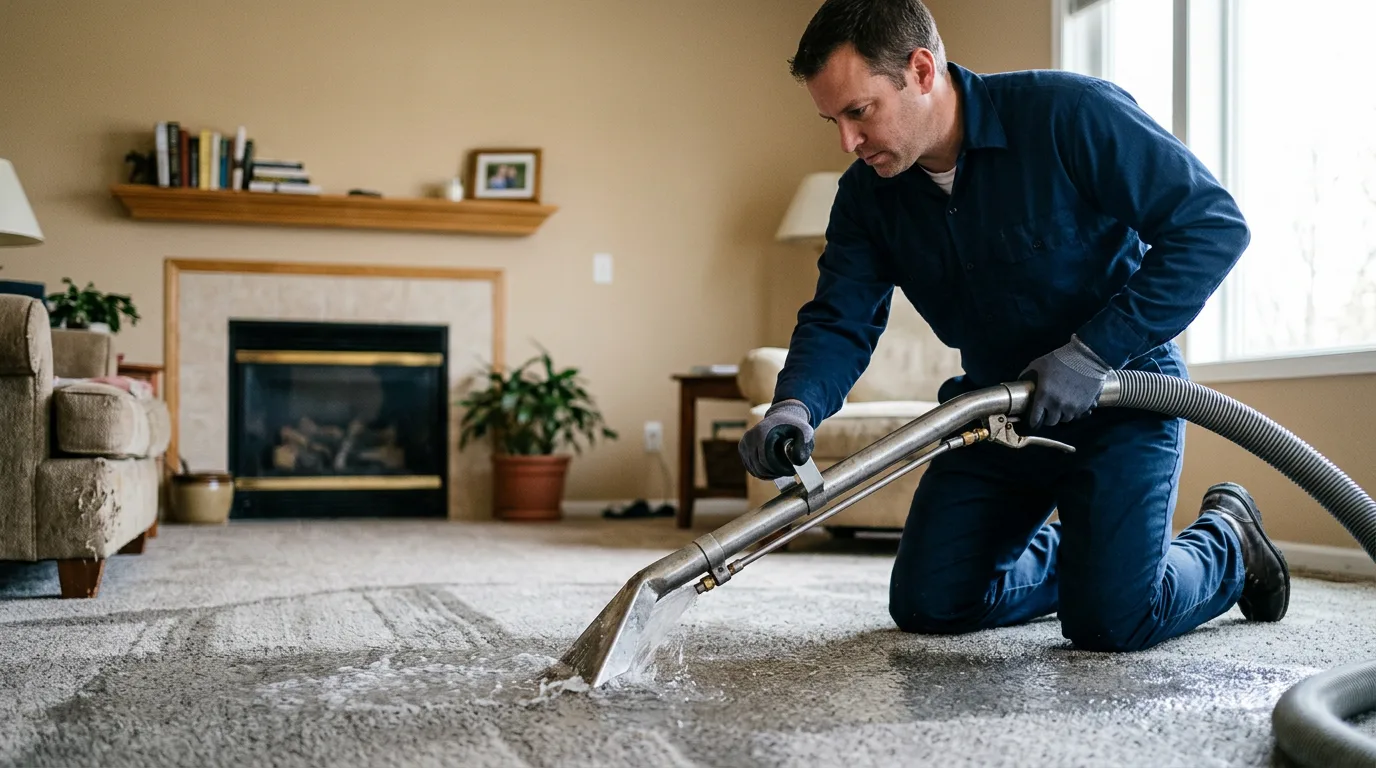Water damage restoration technician working near Harrison, NJ